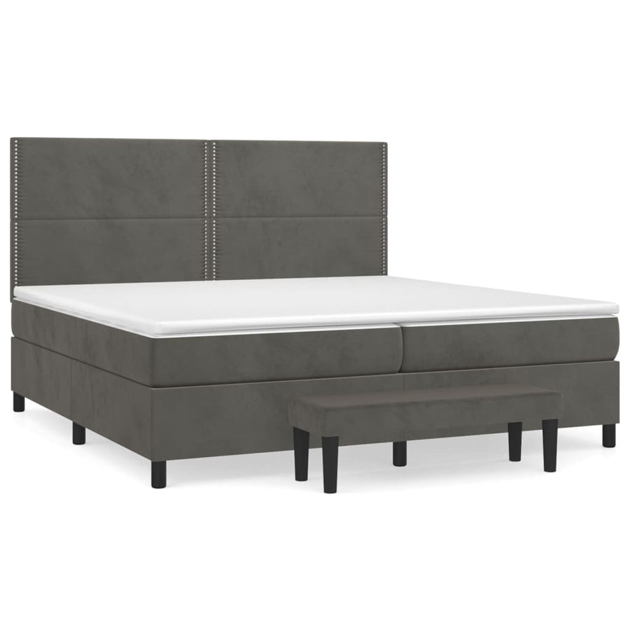 Boxspring Met Matras Fluweel Donkergrijs 200 x 200 cm Effen met spijkers