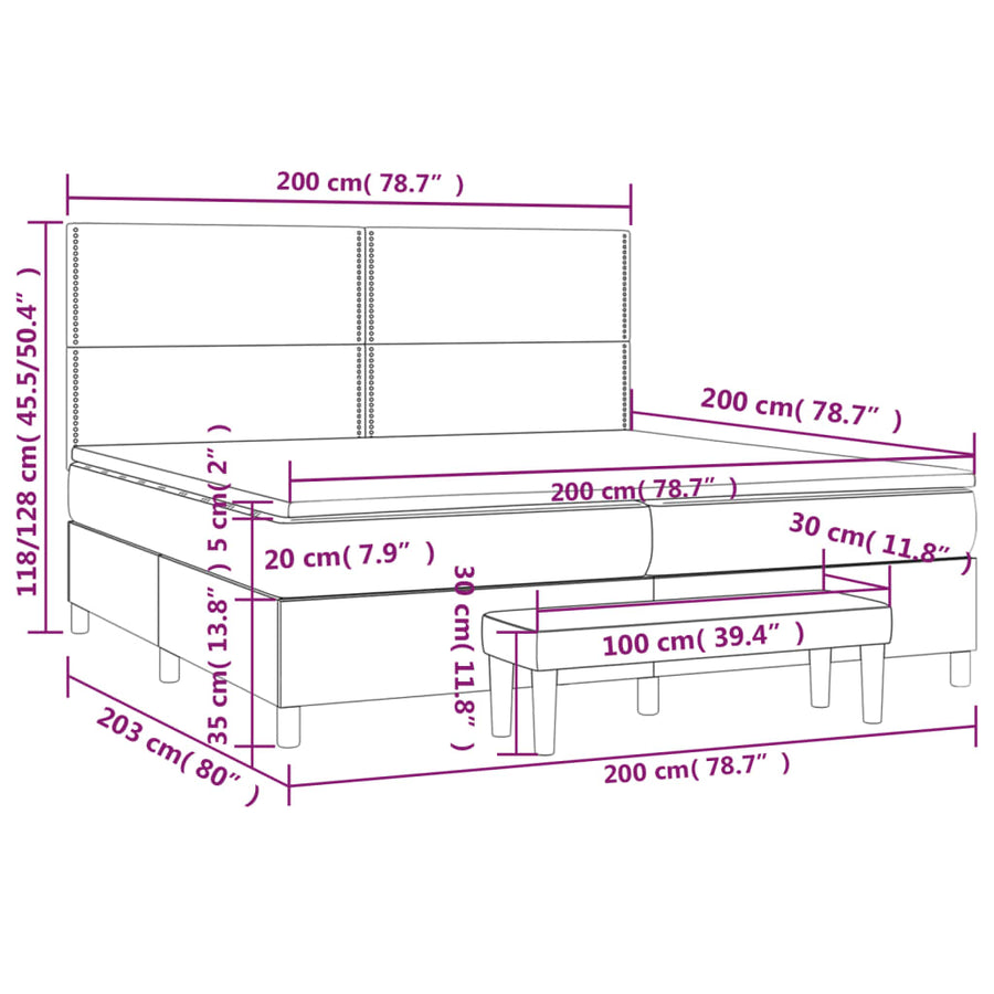 Boxspring Met Matras Fluweel Donkergrijs 200 x 200 cm Effen met spijkers