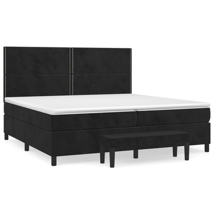 Boxspring Met Matras Fluweel Zwart 200 x 200 cm Effen met spijkers