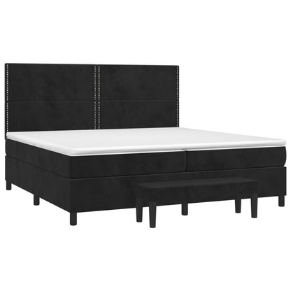 Boxspring Met Matras Fluweel Zwart 200 x 200 cm Effen met spijkers