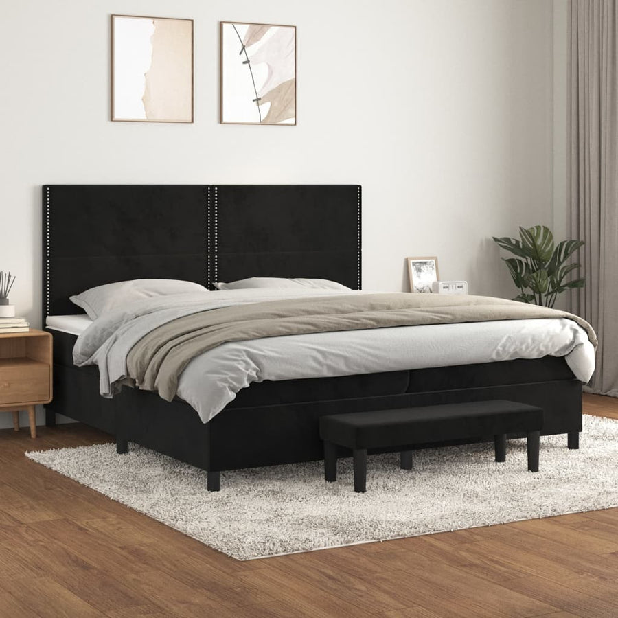 Boxspring Met Matras Fluweel Zwart 200 x 200 cm Effen met spijkers