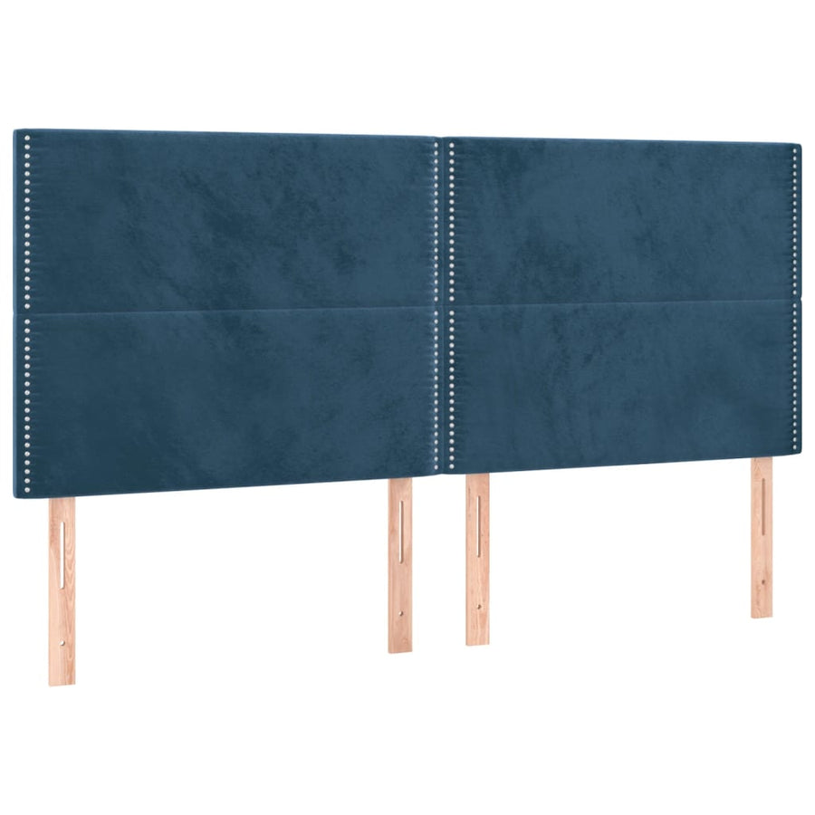 Boxspring Met Matras Fluweel Donkerblauw 200 x 200 cm Effen met spijkers