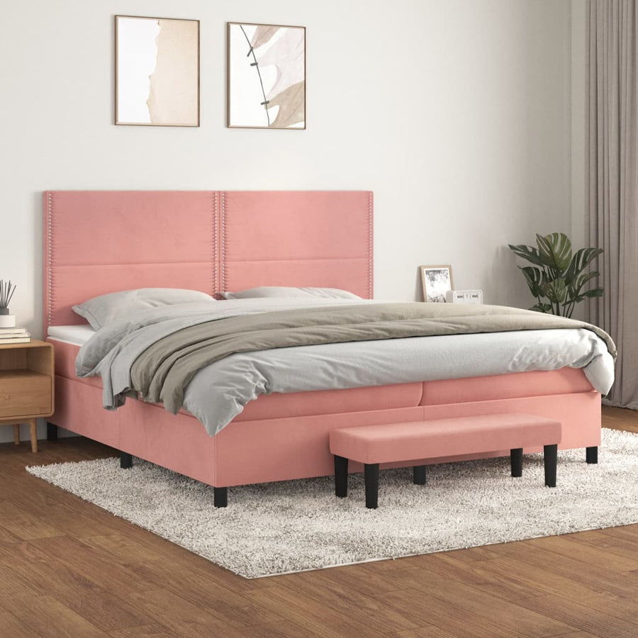 Boxspring Met Matras Fluweel Roze 200X200 Cm