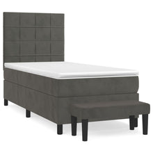 Boxspring Met Matras Fluweel Donkergrijs 80 x 200 cm Blok met vierkanten