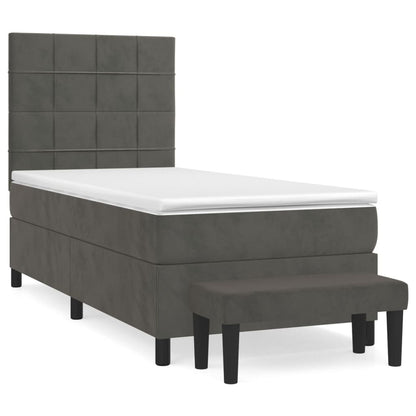 Boxspring Met Matras Fluweel Donkergrijs 80 x 200 cm Blok met vierkanten