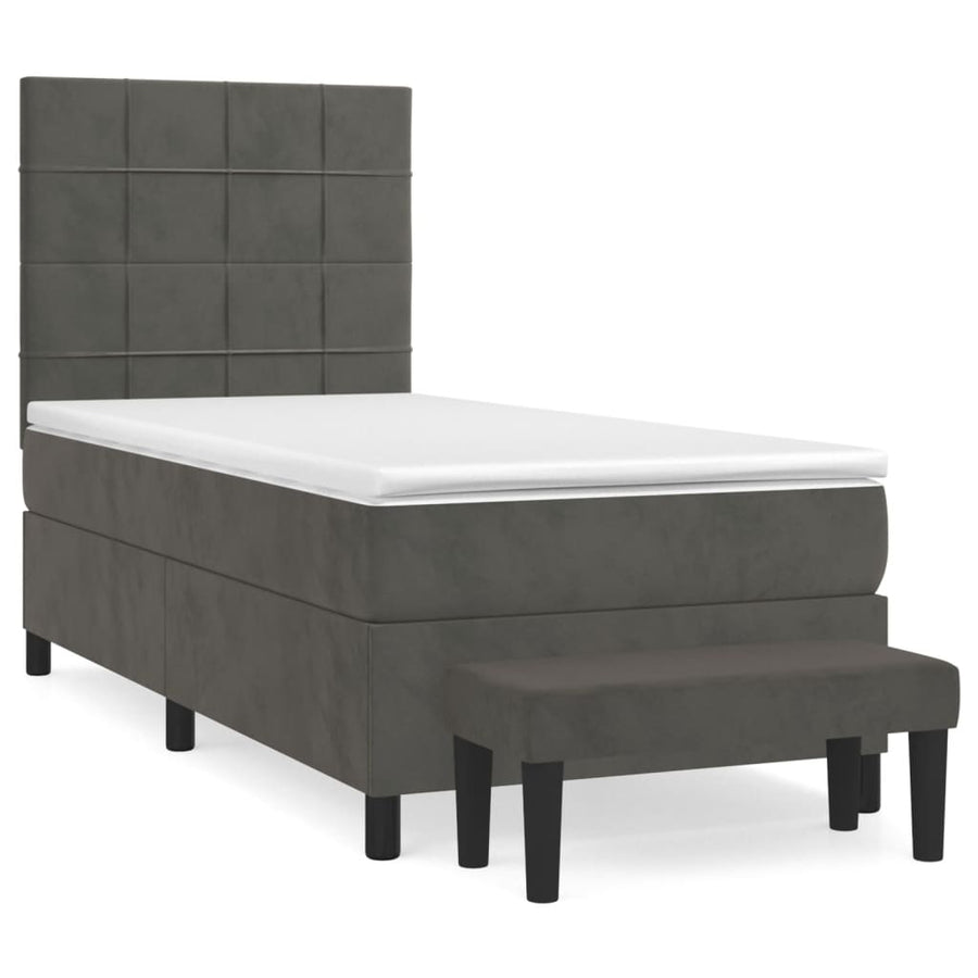 Boxspring Met Matras Fluweel Donkergrijs 80 x 200 cm Blok met vierkanten