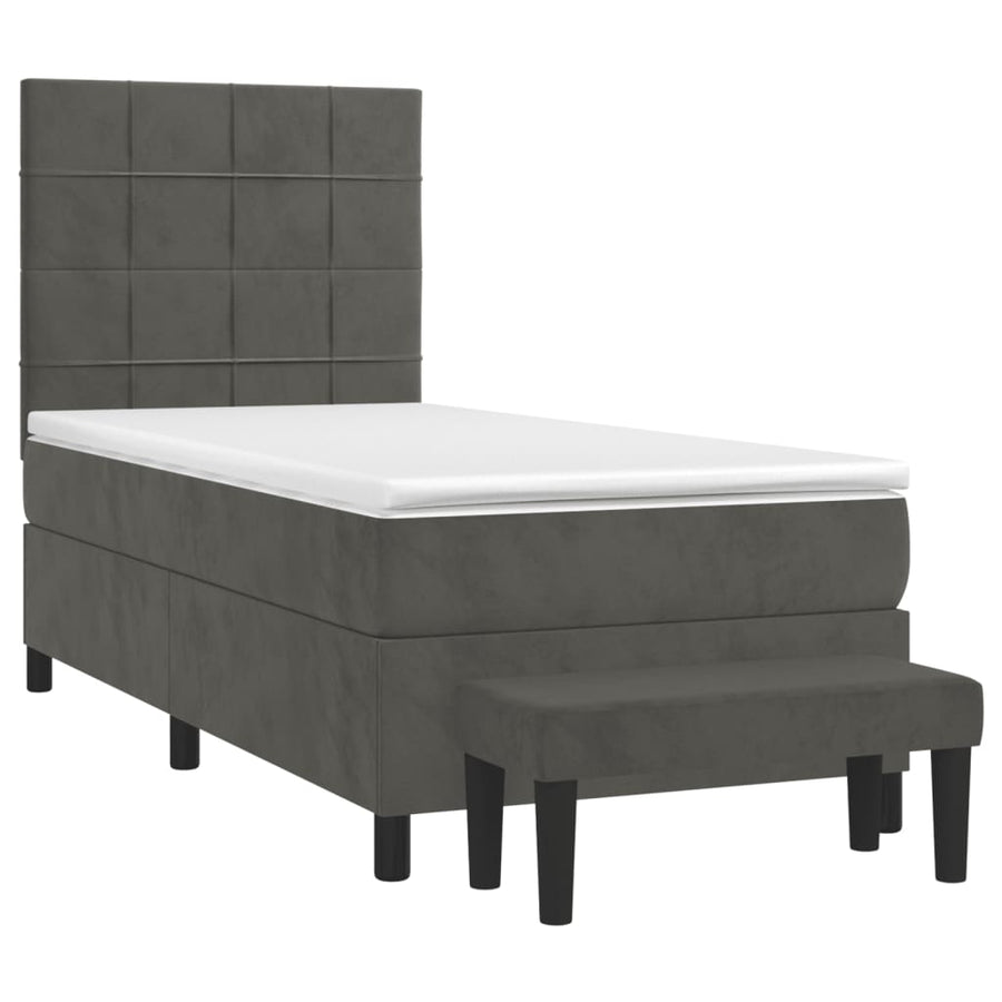 Boxspring Met Matras Fluweel Donkergrijs 80 x 200 cm Blok met vierkanten