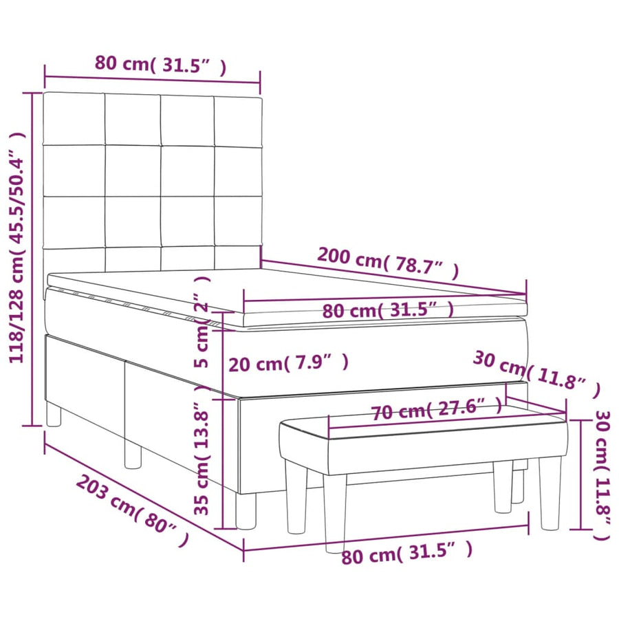 Boxspring Met Matras Fluweel Donkergrijs 80 x 200 cm Blok met vierkanten