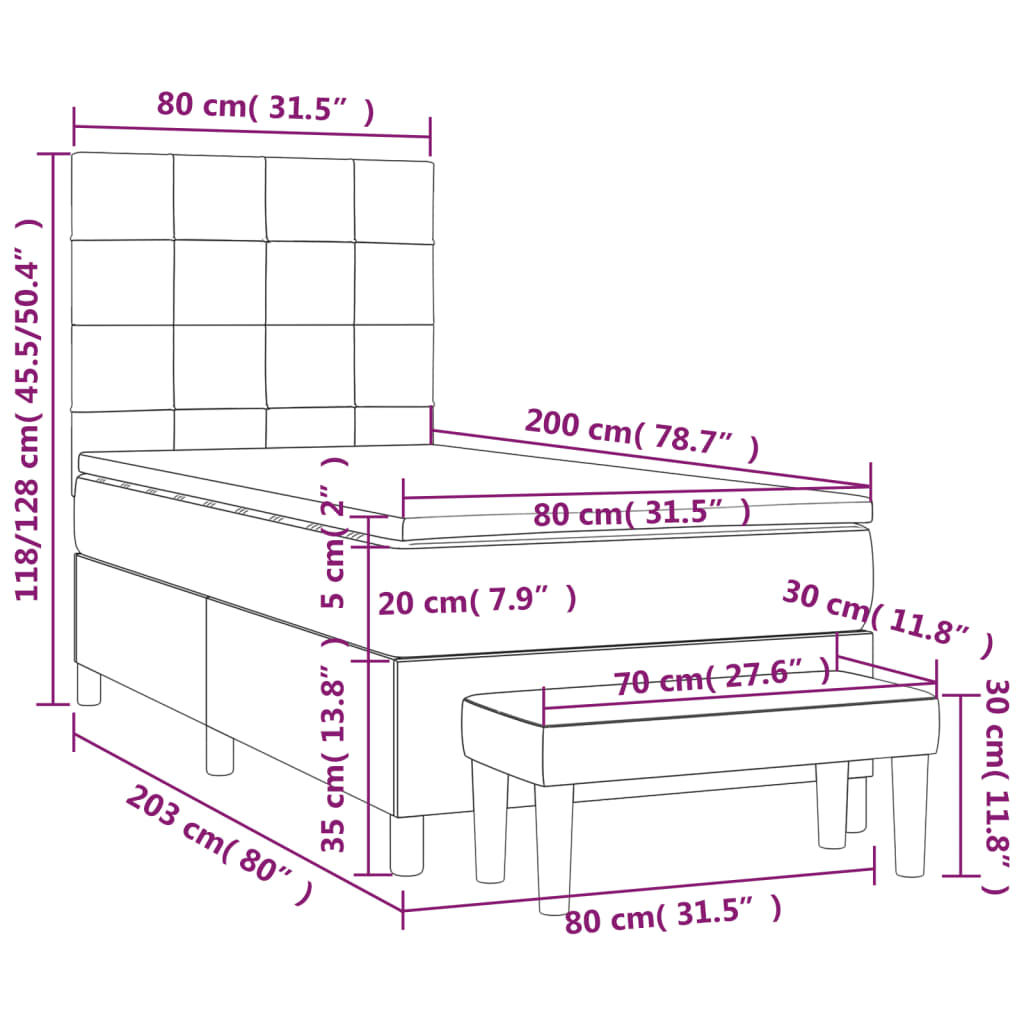 Boxspring Met Matras Fluweel Donkerblauw 80 x 200 cm Blok met vierkanten