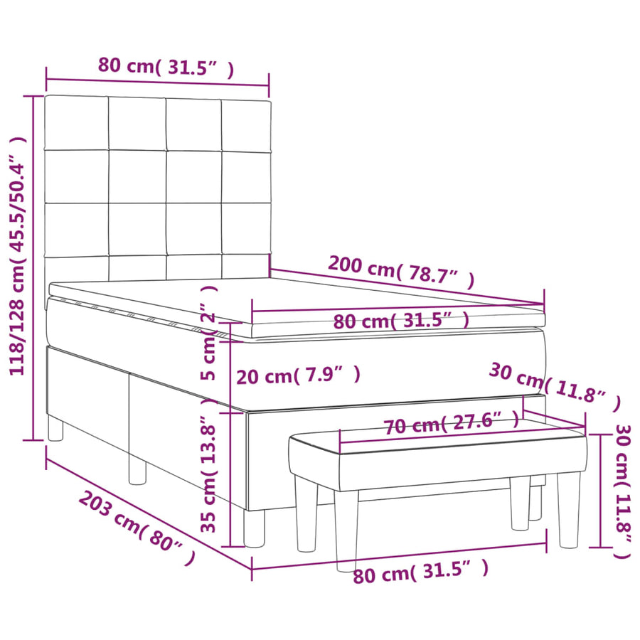 Boxspring Met Matras Fluweel Roze 80 x 200 cm Blok met vierkanten
