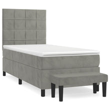 Boxspring Met Matras Fluweel Lichtgrijs 90 x 190 cm Blok met vierkanten