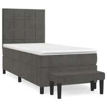 Boxspring Met Matras Fluweel Donkergrijs 90 x 190 cm Blok met vierkanten