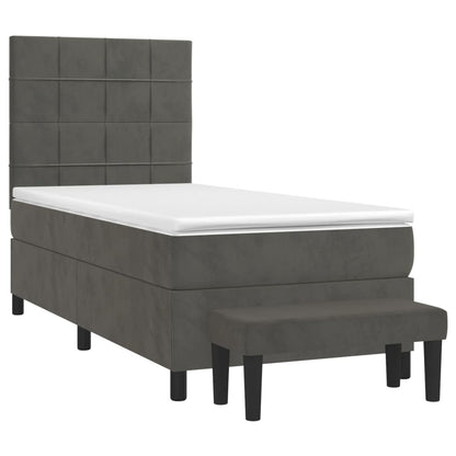 Boxspring Met Matras Fluweel Donkergrijs 90 x 190 cm Blok met vierkanten