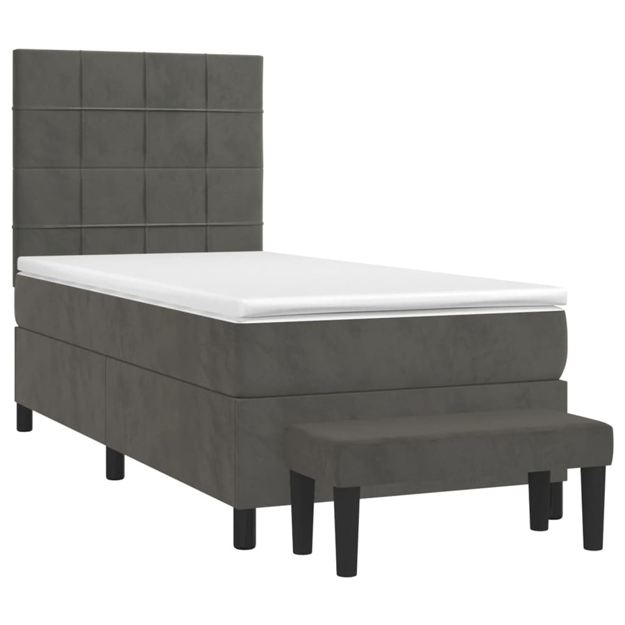 Boxspring Met Matras Fluweel Donkergrijs 90 x 190 cm Blok met vierkanten