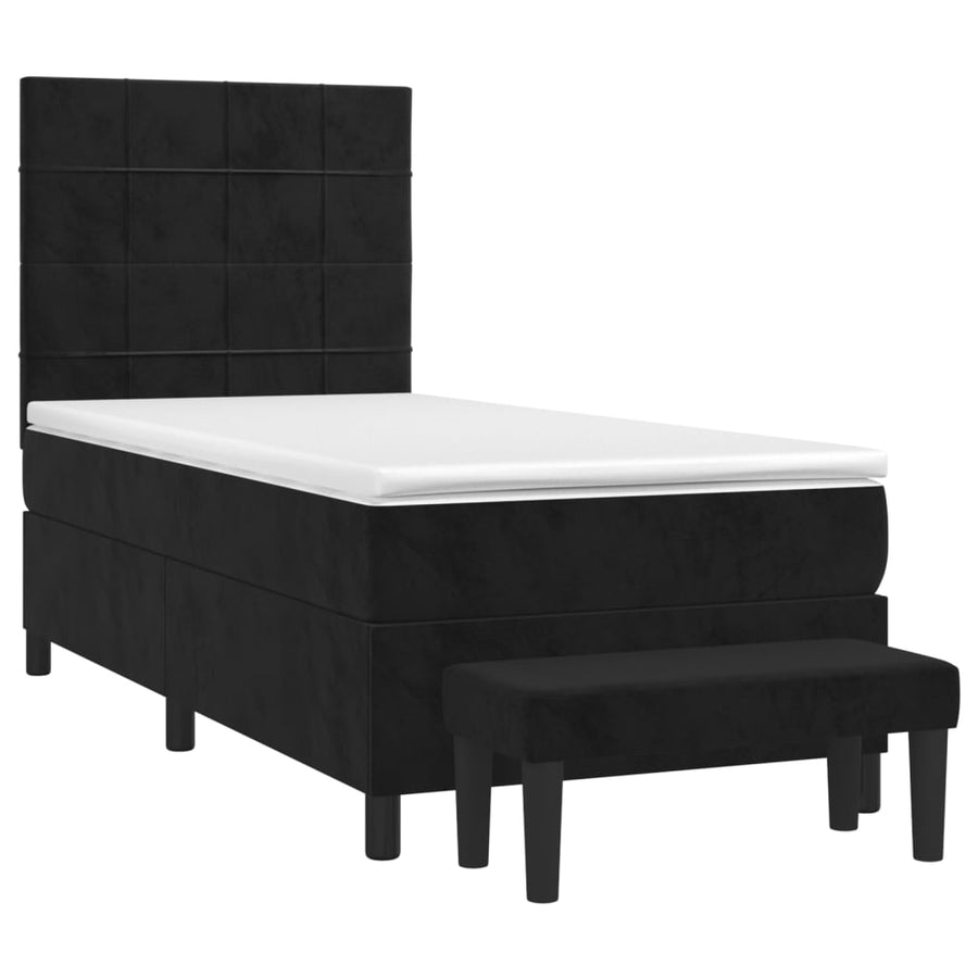 Boxspring Met Matras Fluweel Zwart 90 x 190 cm Blok met vierkanten