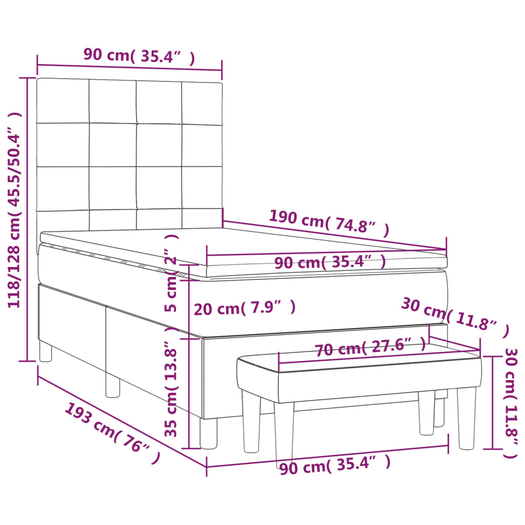 Boxspring Met Matras Fluweel Donkergroen 90X190 Cm 90 x 190 cm Blok met vierkanten
