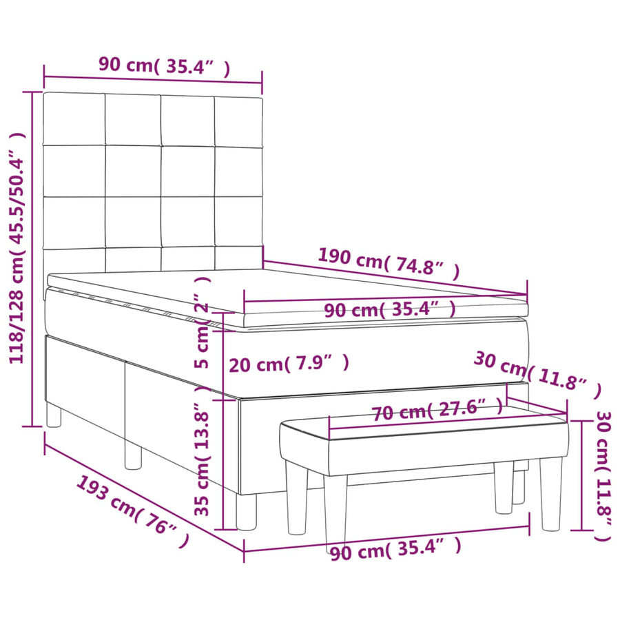 Boxspring Met Matras Fluweel Donkergroen 90X190 Cm 90 x 190 cm Blok met vierkanten