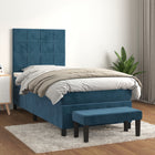 Box spring bed with velvet dark blue mattress 90x190 cm