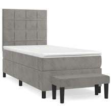 Boxspring Met Matras Fluweel Lichtgrijs 90 x 200 cm Blok met vierkanten