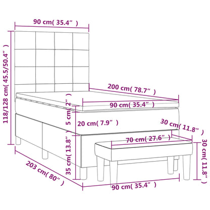 Boxspring Met Matras Fluweel Lichtgrijs 90 x 200 cm Blok met vierkanten