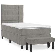 Boxspring Met Matras Fluweel Lichtgrijs 100 x 200 cm Blok met vierkanten