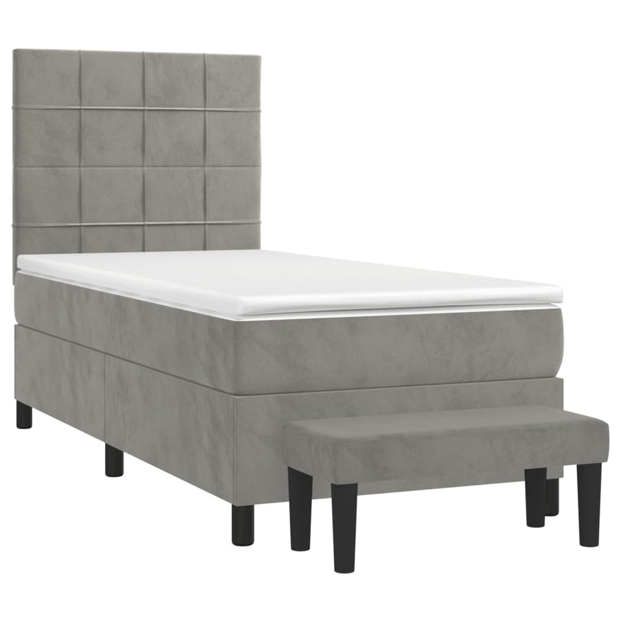 Boxspring Met Matras Fluweel Lichtgrijs 100 x 200 cm Blok met vierkanten