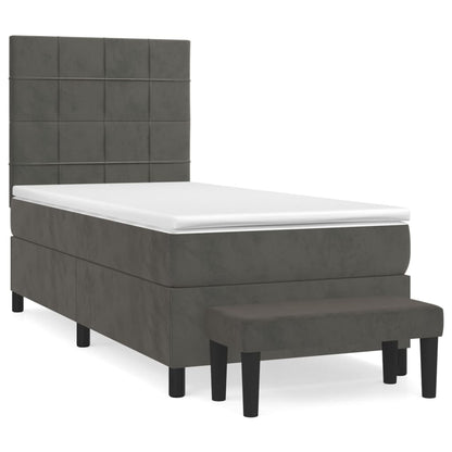 Boxspring Met Matras Fluweel Donkergrijs 100 x 200 cm Blok met vierkanten