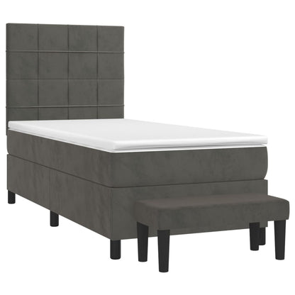 Boxspring Met Matras Fluweel Donkergrijs 100 x 200 cm Blok met vierkanten