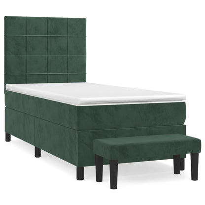 Boxspring Met Matras Fluweel Donkergroen 100X200 Cm 100 x 200 cm Blok met vierkanten