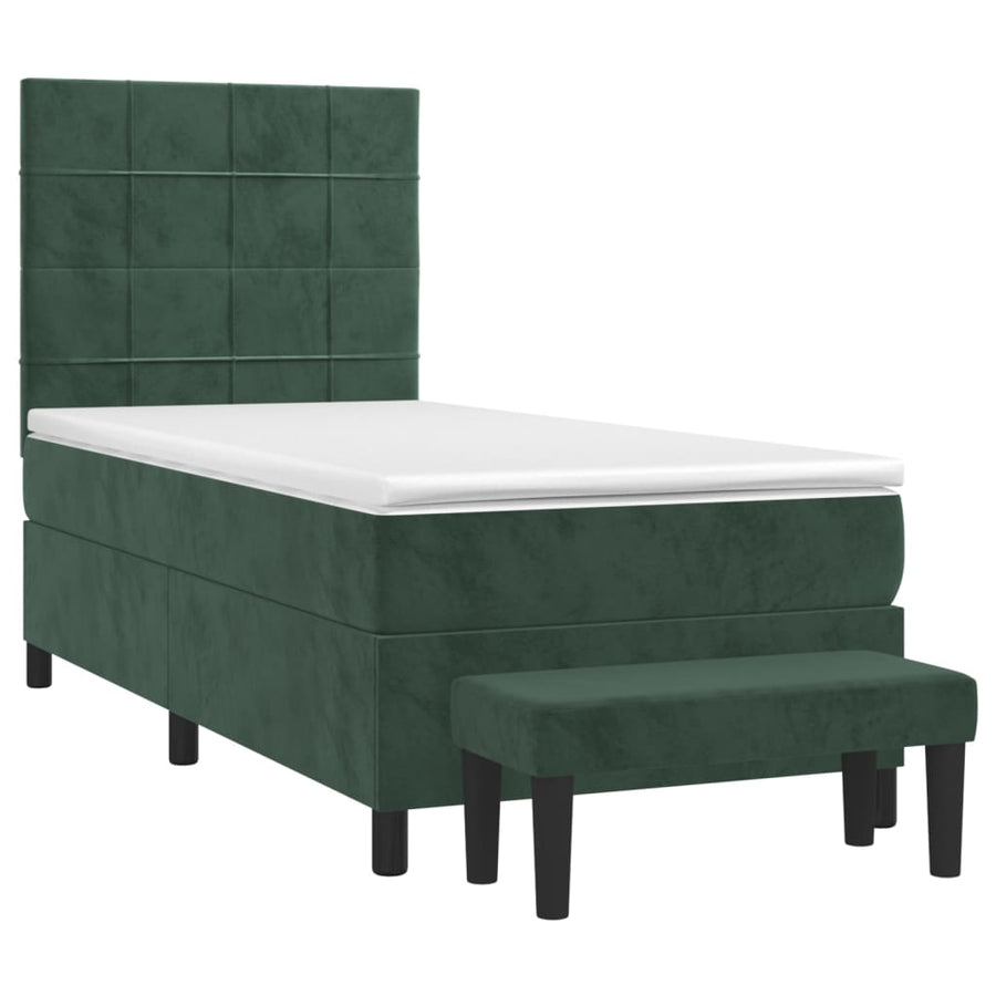 Boxspring Met Matras Fluweel Donkergroen 100X200 Cm 100 x 200 cm Blok met vierkanten