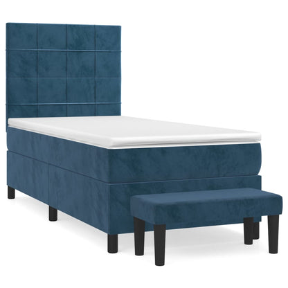 Boxspring Met Matras Fluweel Donkerblauw 100X200 Cm Donkerblauw 100 x 200 cm Blok met vierkanten