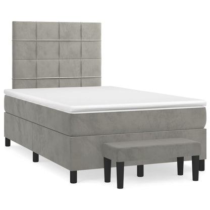 Boxspring Met Matras Fluweel Lichtgrijs 120 x 200 cm Blok met vierkanten