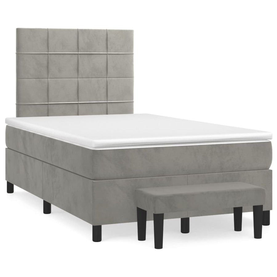 Boxspring Met Matras Fluweel Lichtgrijs 120 x 200 cm Blok met vierkanten