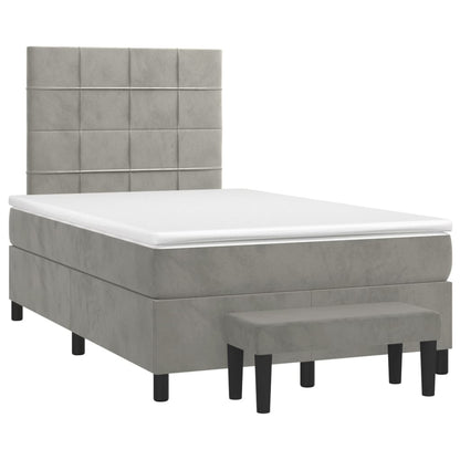 Boxspring Met Matras Fluweel Lichtgrijs 120 x 200 cm Blok met vierkanten