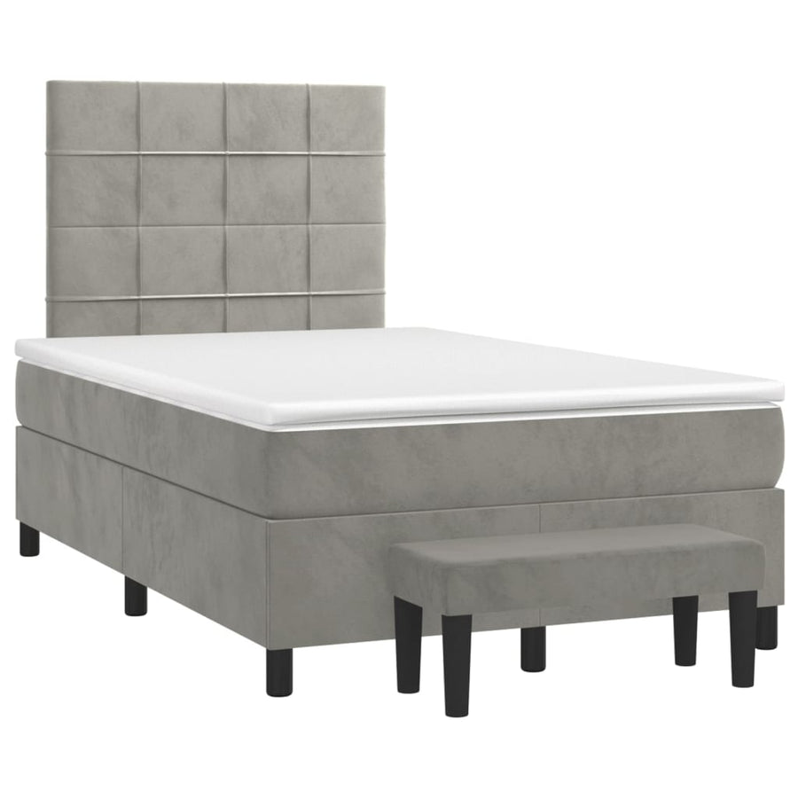 Boxspring Met Matras Fluweel Lichtgrijs 120 x 200 cm Blok met vierkanten