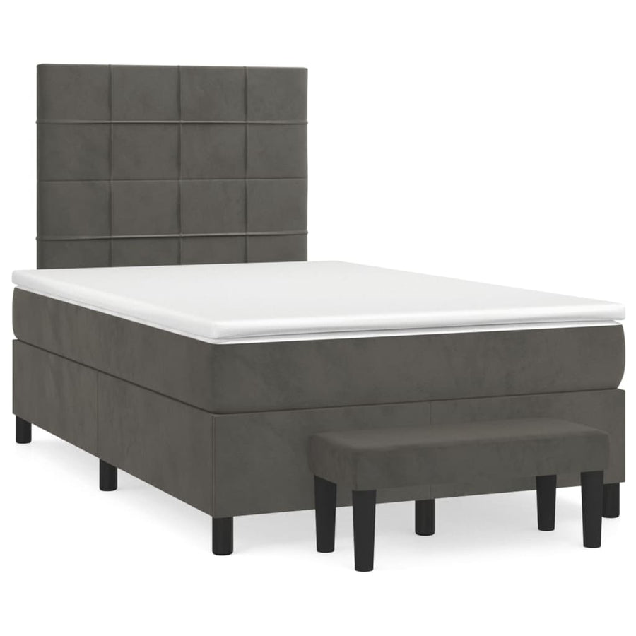 Boxspring Met Matras Fluweel Donkergrijs 120 x 200 cm Blok met vierkanten