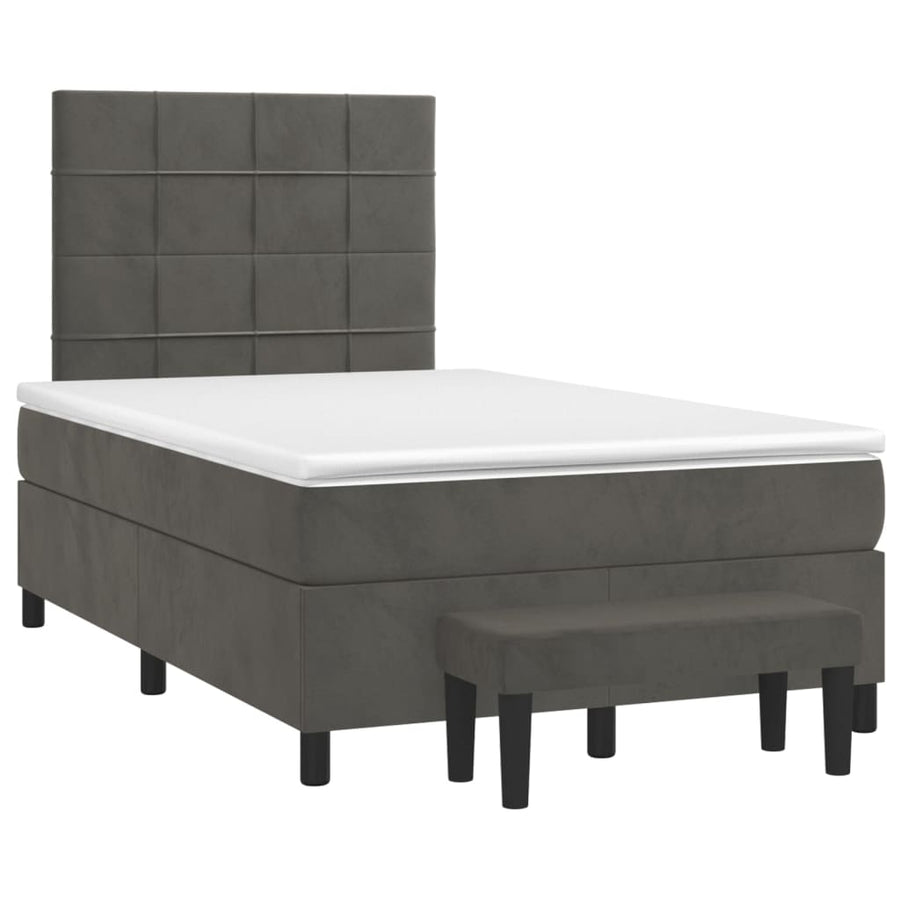 Boxspring Met Matras Fluweel Donkergrijs 120 x 200 cm Blok met vierkanten