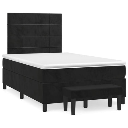 Boxspring Met Matras Fluweel Zwart 120 x 200 cm Blok met vierkanten