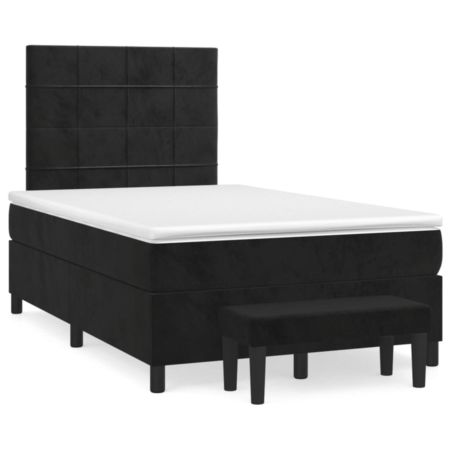 Boxspring Met Matras Fluweel Zwart 120 x 200 cm Blok met vierkanten