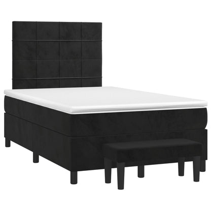 Boxspring Met Matras Fluweel Zwart 120 x 200 cm Blok met vierkanten