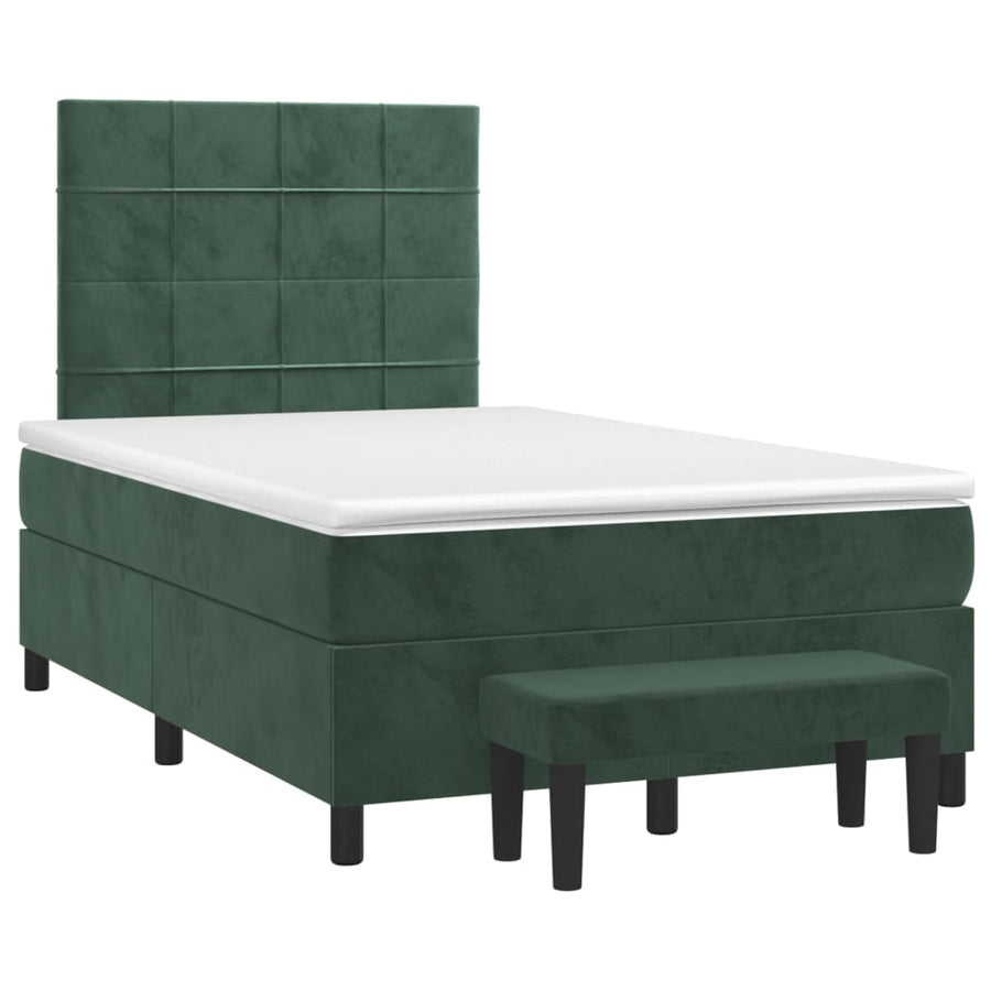 Boxspring Met Matras Fluweel Donkergroen 120X200 Cm 120 x 200 cm Blok met vierkanten