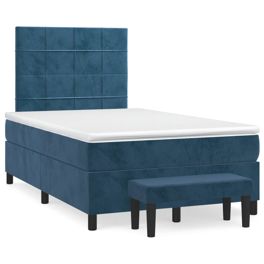 Boxspring Met Matras Fluweel Donkerblauw 120X200 Cm Donkerblauw 120 x 200 cm Blok met vierkanten