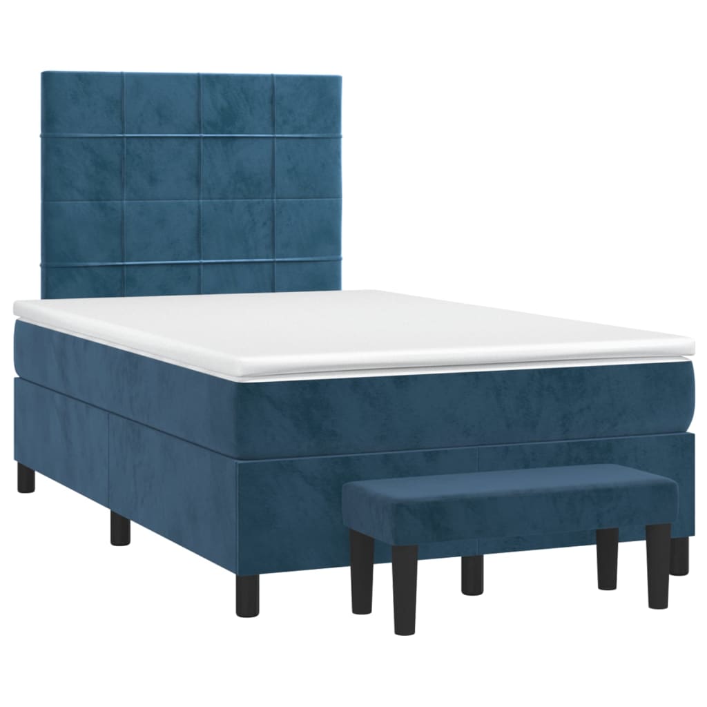 Boxspring Met Matras Fluweel Donkerblauw 120X200 Cm Donkerblauw 120 x 200 cm Blok met vierkanten