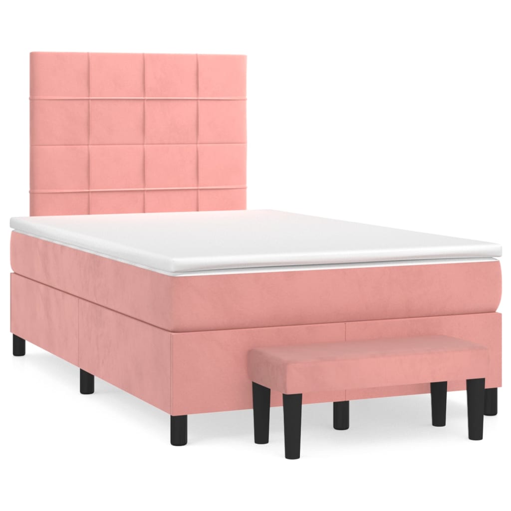 Boxspring Met Matras Fluweel Roze 120 x 200 cm Blok met vierkanten