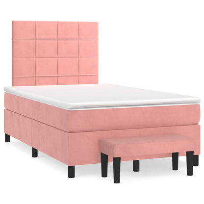 Boxspring Met Matras Fluweel Roze 120 x 200 cm Blok met vierkanten