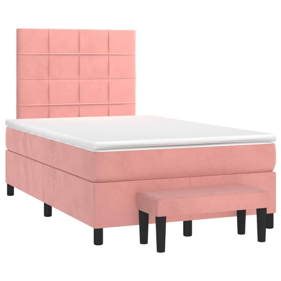 Boxspring Met Matras Fluweel Roze 120 x 200 cm Blok met vierkanten
