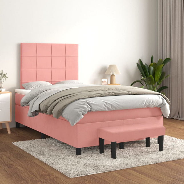 Boxspring Met Matras Fluweel Roze 120 x 200 cm Blok met vierkanten