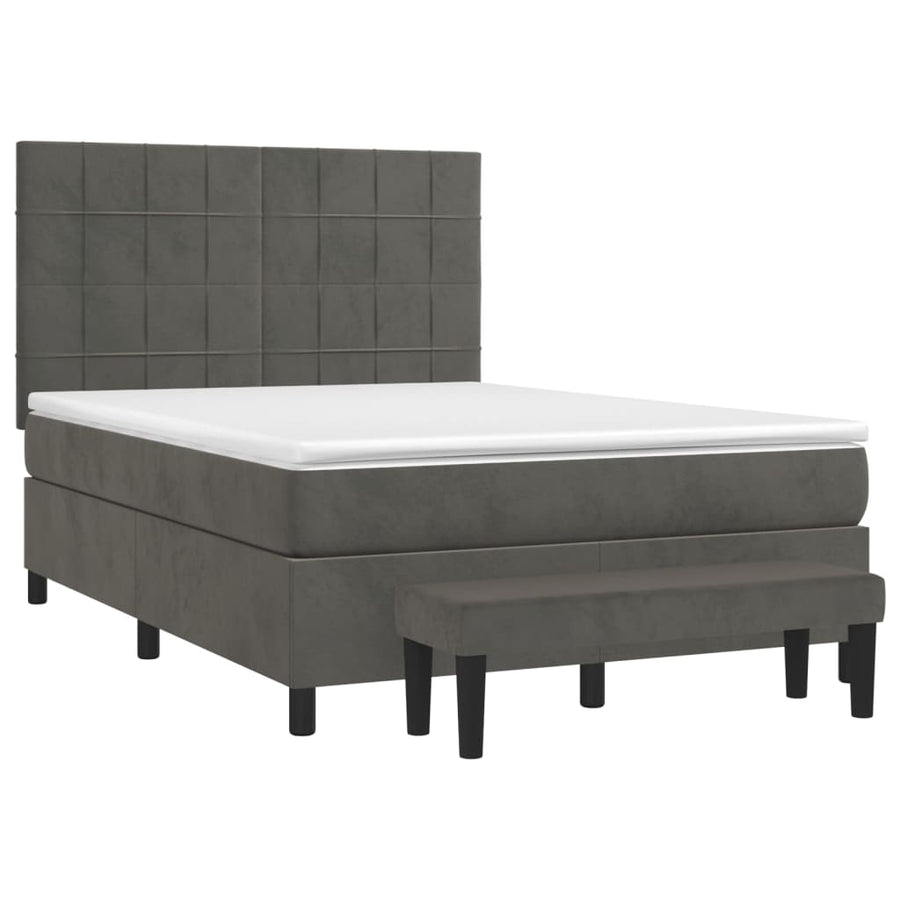 Boxspring Met Matras Fluweel Donkergrijs 140 x 190 cm Blok met vierkanten
