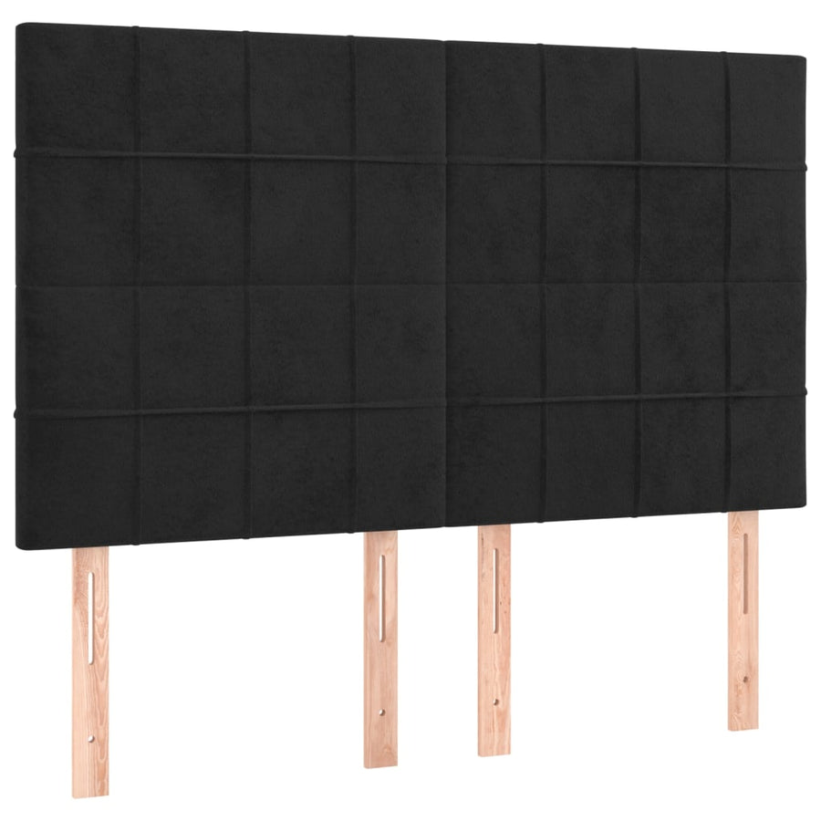 Boxspring Met Matras Fluweel Zwart 140 x 190 cm Blok met vierkanten