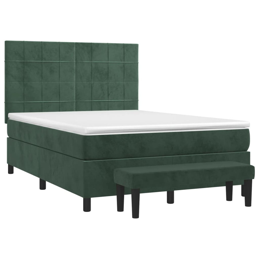 Boxspring Met Matras Fluweel Donkergroen 140 x 190 cm Blok met vierkanten
